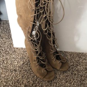 Thigh high nude heels